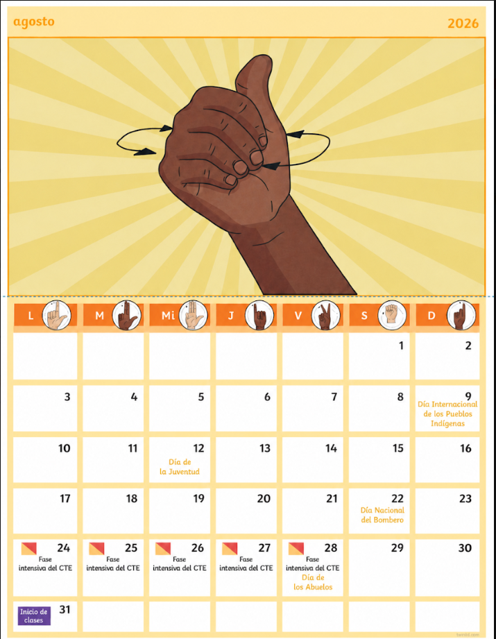 Página del calendario LSM del mes de agosto 2026
